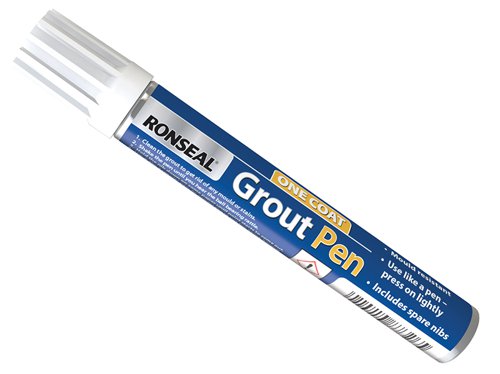 Need to touch up painted or discoloured grout? The Ronseal One Coat Grout Pen quickly and easily transforms the surface giving a durable and waterproof finish in one coat. So now there's no need to re-grout.Colour: Brilliant White.Available in Two Sizes (ml).Areas of use: Interior tiles.Approx. number of coats: 1.Application: Pen.Drying time Approx.: 24 hours.Protection level: Medium.This Ronseal RSLGPBWH7 is a 7ml Pen with re-sealable lid