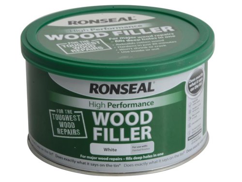 Ronseal High Performance Wood Filler is a chemically bonded filler and catalyst that provides extremely tough repairs to virtually any wood damage without shrinking or cracking. Fills to any depth and can be drilled, screwed or planed.Ideal for use in interior or exterior wood repairs more than 5mm deep. Typical areas include window frames, sills, doors and door frames. For minor and surface wood repairs use Ronseal Multi Purpose Wood Filler.Available in: Natural, Dark or White.Application: Filling Knife.Drying Time: approx 30 mins.Protection Level: Very High.The Ronseal RSLHPWFW275G is supplied in a tub with re-sealable lid. Colour - White.Size: 275g.