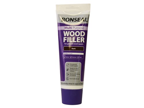 Ronseal Multi Purpose Wood Filler can be applied straight from the tube and gives professional, long-lasting, tough and durable repairs. The flexible formula resists shrinking and cracking, and it can be stained, varnished or painted.Suitable for both interior and exterior use. Once dry, simply sand then stain, varnish or paint over. Ideal for use on doors, window frames, screw/nail holes, cracks, gaps, skirting boards, floors and other wooden surfaces.Available in various shades and sizes.Specification:Application: Filling KnifeDrying Time: 2 hours approx.Protection Level: High1 x Ronseal Multi Purpose Wood Filler Tube Dark 325g