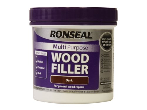 Ronseal Multi Purpose Woodfiller can be applied straight from the pack and gives professional, long lasting, tough and durable repairs. The flexible formula resists shrinking and cracking and it can be stained, varnished or painted. For interior and exterior use.Ronseal Multi-Purpose Wood Filler is ideal for use on doors, window frames, screw/nail holes, cracks, gaps, skirting boards, floors and other wood surfaces.Colour: DarkSize: 465g