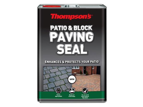 The Thompson's Patio & Block Paving Seal protects and seals patios from the weather in just one hour. The powerful formula will resist algae growth and protects against oil and fuel stains. Our Natural finish leaves a barely there finish, so your patio is protected without leaving a sheen.Suitable for use on: granite, limestone and sandstone block paving and flag stones.1 x Ronseal Patio & Block Paving Seal Satin 5 litre