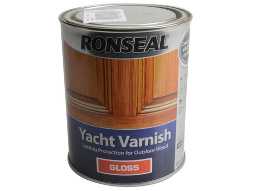Ronseal Yacht Varnish is a professional high-quality solvent-based varnish that provides superior, long-lasting protection for exterior wood.The weatherproofing formula protects the wood from damaging UV rays, it contains a flexible resin that allows the varnish to move with the wood as it expands and contracts, so helping to prevent cracking, peeling and blistering. This unique formula is also highly water repellent to keep your wood drier.Areas of use: Exterior:Coverage: Approx. 16m² per litre.Number of coats: Approx. 3.Application: Brush.Drying Time: Approx. 6 hours.Protection level: High.Available in Satin or Gloss Finish with different size tins available.The Ronseal RSLYVS1L has a Gloss finish and is supplied in a re-sealable Tin.1 litre