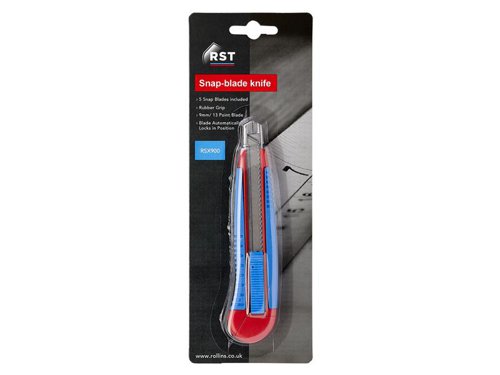 The RST Snap Blade Knife enables cutting with a sharp blade every time, the easy in which you can change blades means you never have to work with a blunt tool. Fitted with a soft touch grip.Replacement blades are stored in the handle. 5 snap blades included.