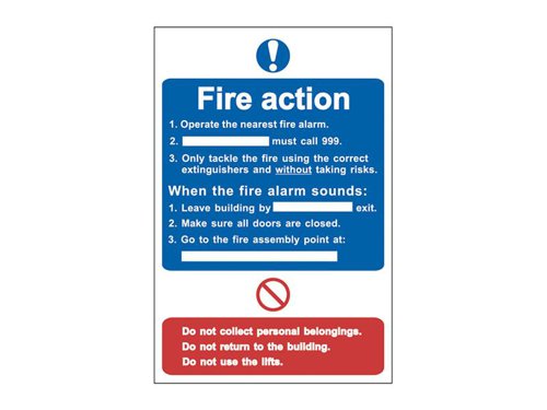 SCA Fire Action Procedure - PVC Sign 200 x 300mm