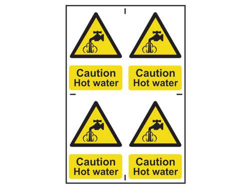 SCA1309 Scan Caution Hot Water - 4 PVC Signs 100 x 100mm