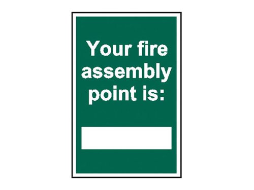 This SCAN Safety Sign is made from 1mm thick, durable PVC. It's aggressive water-based adhesive enables the sign to easily stick on to and remain on any wall. Printed with UV resistant inks, which resist fading. It is easy to read with clear instruction and illustration.Complies with BS5499 and/or ISO 7010 design criteria where applicable. Helps limit company liability should accident occur.Specifications:Size: 200 x 300mm.Message: 'Your fire assembly point is' with a space to write the point of assembly.