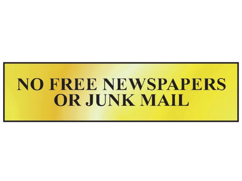 SCA No Free Newspapers Or Junk Mail - Polished Brass Effect 200 x 50mm