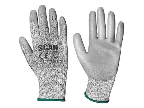 Scan Grey PU Coated Cut 3 Gloves - M (Size 8)