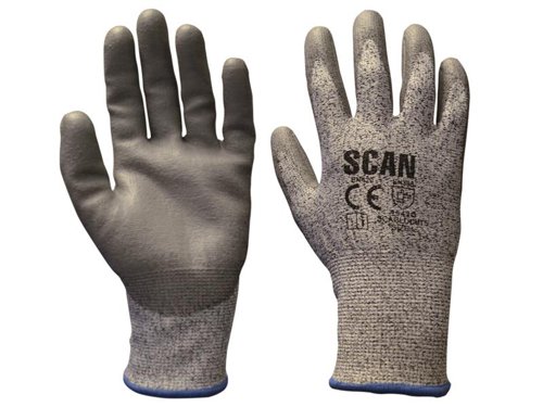 SCAGLOCUT5 Scan Grey PU Coated Cut 5 Gloves - L (Size 9)