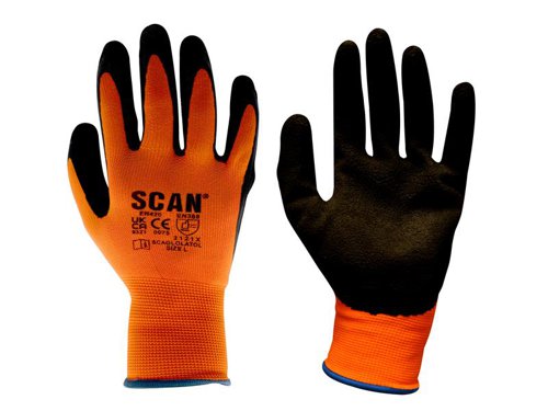 SCA Hi-Vis Orange Foam Latex Coated Gloves - L (Size 9)