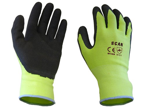 SCA Hi-Vis Yellow Foam Latex Coated Gloves - L (Size 9)