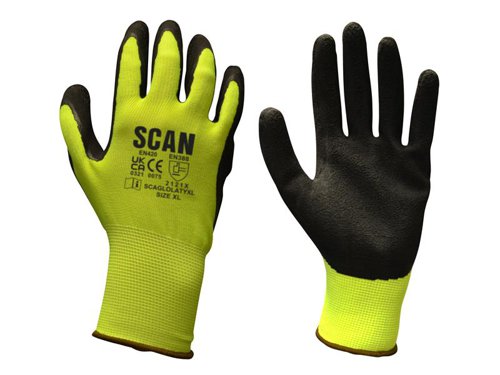 SCA Hi-Vis Yellow Foam Latex Coated Gloves - L (Size 9)