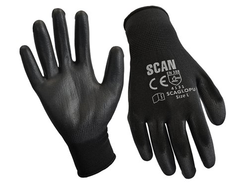 Scan PU Coated Gloves Black (Pack of 12)