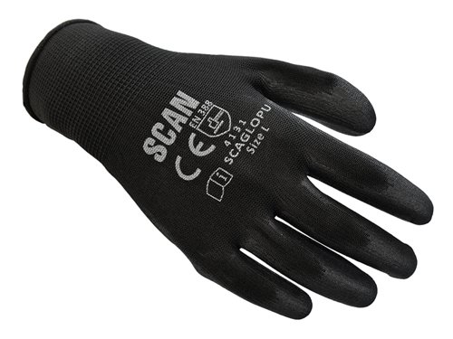 SCAGLOPU240 Scan Black PU Coated Gloves - L (Size 9) (240 Pairs)