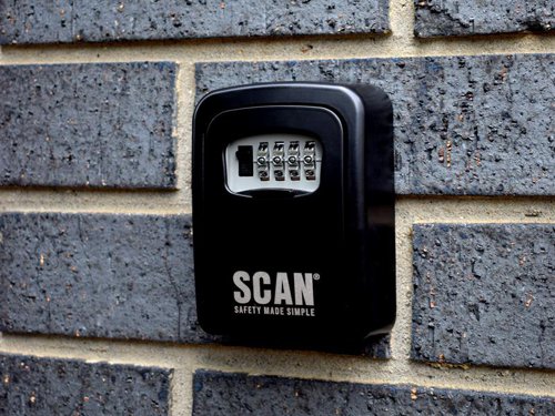 The Scan Keysafe is the ideal safe storage of house, car and padlock keys. Its 4-digit combination allows for 10,000 different codes for added convenience and improved security. A plastic shutter door protects the combination dials from the elements ensuring no dirt or grit gets into the mechanism.Can be wall mounted using the supplied fixings (check substrate for correct fixings) It can be mounted either inside and outside. Suitable for the home, office, workshop, or anywhere where keys are required in an emergency.Specification:Width: 90mm.Height: 119mm.Depth: 49mm.Security Rating: 6.