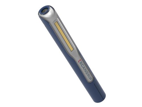SCANGRIP® MAG PEN 3 Rechargeable LED Pencil Work Light for professional use provides up to 150 lumens of light. Its stepless dimmer function enables the light to be adjusted between 10% to 100%.The clever design provides illumination from both the lamp head, and the precision top light, while the side switch ensures single-handed operation.It has a slim and elegant design featuring a sturdy rubber surface which is both sturdy and comfortable. Built-in magnets provide versability and hands-free use.Comes complete with USB charging lead and pocket clip.Specifications:Main Light:Luminous Flux, Max.: 150 Lumens.Illuminance, Max. @0,5m: 200 Lux.Illuminance Distance: 0.50m.Beam Angle: 120°.Secondary Light:Luminous Flux, Max.: 80 Lumens.Illuminance, Max. 2,000 Lux.Illuminance Distance: 0.50m.Beam Angle: 25°.Length: 174mm.Power Source: Rechargeable Battery.