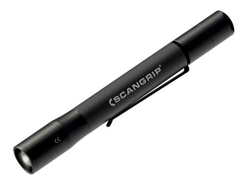 The SCANGRIP® FLASH PEN R Rechargeable Pen Torch features a magnetic on/off switch with boost mode enabling you to increase the light output from 150 to 300 lumen. Hold down the on/off switch for two seconds to activate boost mode. The flashlight automatically turns to NORMAL mode after 60 seconds.A focus function allows you to vary the beam angle from 10° to 60°, from concentrated and focused light beam angle to long-distance light. Light output reaches up to 100m. The housing is made of anodised aluminium for high durability, an ergonomic and safe grip. Fitted with a clip and designed to always you to have in the chest pocket, right at your fingertips. Waterproof, IP54.Tested according to the ANSI/NEMA FL1 standard.Supplied with: 1 x 1m USB Charger Cable and 1 x Manual.Specifications:Luminous Flux Max./Min.: 300/100 Lumen.Illuminance, Max./Min.(@0,5m): 1,000/600 Lux.Illuminance Distance: 0.50m.Beam Angle: 10-60°.Beam Distance: 100m.Power Source: Rechargeable Li-ion Battery.IP Rating: IP54.Dimensions (LxW): 169 x 24mm.Weight 0.08kg.