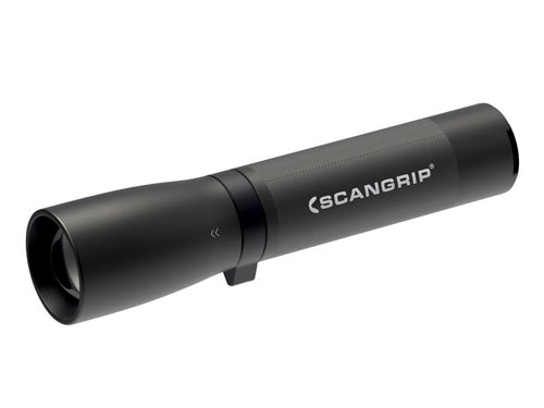 The SCANGRIP® FLASH 100 R Rechargeable Torch is very sturdy and of extraordinary high quality, designed for the professional user. Features a magnetic on/off switch with boost mode enabling you to increase the light output from 500 to 1000 lumen. Hold down the on/off switch for two seconds to activate boost mode. The flashlight automatically turns to NORMAL mode after 60 seconds.A focus function allows you to vary the beam angle from 10° to 60°, from concentrated and focused light beam angle to long-distance light. Light output reaches up to 250m.The housing is made of anodised aluminium for high durability, with an ergonomic and safe grip. Waterproof, IP54.Tested according to the ANSI/NEMA FL1 standard.Supplied with: 1 x 1m USB Charger Cable, 1 x Clip-on Holster, 1 x Silicone Wrist Strap and 1 x Manual.Specifications:Luminous Flux Max./Min.: 1,000/500 Lumen.Illuminance, Max./Min.(@0,5m): 60,000/3,000 Lux.Illuminance Distance: 0.50m.Beam Angle: 10-60°.Beam Distance: 250m.Power Source: Rechargeable Li-ion Battery.IP Rating: IP54.Dimensions (LxW): 196 x 42mm.Weight 0.35kg.