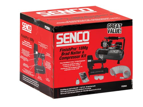 SENPC0964UK1 Senco Finish Pro 18 Pneumatic Nailer & 1 HP Compressor Kit 110V
