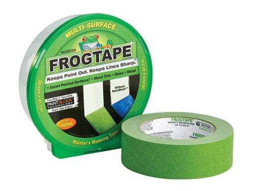 FrogTape® Multi-Surface is a medium adhesion painter's tape for use on painted walls, wood trim, glass and metal. Designed for use with Emulsion Paint. For best results remove FrogTape ® immediately after painting.FrogTape® is the only painter’s masking tape treated with PaintBlock® Technology. PaintBlock® reacts with emulsion paint to form a micro-barrier that seals the tape edges. The result is the sharpest lines possible, making touch-ups a thing of the past.FrogTape® is a true innovation, saving you time, money and giving you professional results first and every time. Keeps paint out, Keeps lines Sharp ™This FrogTape® Multi-Surface Masking Tape has the following specification:Length: 41.1mWidth: 36mmSupplied in a box.