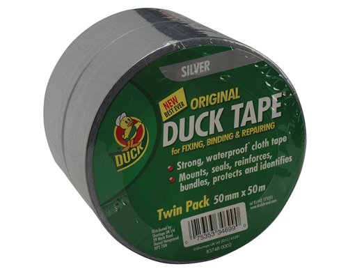 The Shurtape Original Cloth Duck Tape® is ideal for fixing, binding, repairing, protecting, identifying and reinforcing tasks.It is strong, waterproof, tears easily and is for use both indoors and out. Ideal for hundreds of uses around the home, garage and garden with high strength adhesive - sticks firmly to most surfaces.Not suitable for total immersion in water.This Duck Tape® Original comes in the following:Colour: SilverWidth: 50mm (2in)Length: 5mPack Size: 2