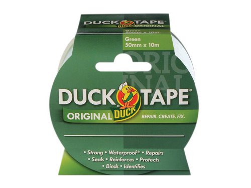 The Shurtape Original Cloth Duck Tape® is ideal for fixing, binding, repairing, protecting, identifying and reinforcing tasks.It is strong, waterproof, tears easily and is for use both indoors and out. Ideal for hundreds of uses around the home, garage and garden with high strength adhesive - sticks firmly to most surfaces.Not suitable for total immersion in water.This Duck Tape® Original is a must for all gardeners and comes in the following:Colour: GreenWidth: 50mm (2in)Length: 10m