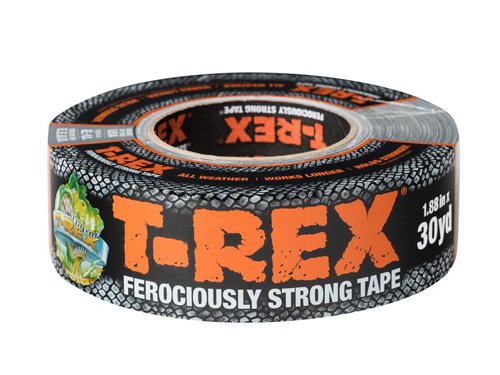 T-REX® Tape is a ferociously strong tape! It gets its famous bite from co-extrusion technology, designed to prevent de-lamination of the tape. With an all weather skin, T-REX® Tape holds longer and sticks stronger than ordinary tapes, perfect for long lasting outdoor applications. It is double the thickness of standard duct tapes, making it extremely strong, yet can still be easily torn by hand.It uses a thick, aggressive adhesive which can stick to rough, dirty surfaces allowing you to get the job done right the first time. T-REX® Tape has a UV resistant layer built in to its tough skin, giving it long lasting durability and staying power to last through all types of weathers and temperatures.It is made for projects needing intense holding power, ideal for taping up rough fabrics, bundling large or heavy materials, and making long lasting repairs ordinary tapes just can’t handle.The Shurtape T-REX® Duct Tape 48mm x 27.4m Graphite Grey.