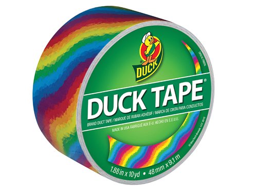 Duck Tape® Colours is a range of brightly coloured and patterned tapes, which are excellent for crafting and imaginative projects. The tapes have the same quality as Original Duck Tape®, providing high-performance strength and adhesion. The tapes are waterproof too, although not suitable for total immersion in water.The tapes can be cut with scissors or torn by hand.Available in many colours and designs.This Duck Tape® Colours & Patterns comes in the following:Colour/Pattern: RainbowWidth: 48mmLength: 9.1m