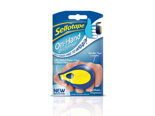 Sellotape Super Clear On-Hand Tape Dispenser is the ideal addition to the renowned Sellotape. It can easily be held between the ring and middle finger thanks to the practical handle. This leaves both hands free for wrapping and crafting while always keeping the sticky tape ready at hand. The tape dispenser unwinds the tape smoothly and cuts it clean and easy.Sellotape Super Clear is a high clarity tape developed with Sello Clear Technology, ensuring a crystal clear finish. It is ideal for fuss free wrapping and tasks needing a perfect finish. Sticks card, paper, envelopes and all sorts of household objects.