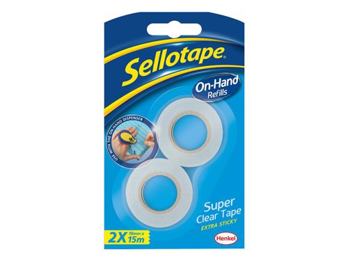 SLT1740339 Sellotape Super Clear On-Hand Tape Dispenser Refill Rolls 18mm x 15m