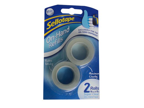 Sellotape Super Clear On-Hand Tape Dispenser Refill Rolls 18mm x 15m