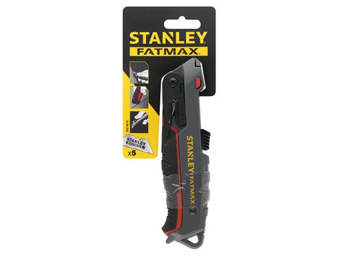 The Stanley FatMax Safety Knife has an auto-retract blade system retracting the blade as soon as it leaves contact with the cut surface, for increased safety.The knife has a built-in wrap cutter for shrink wrap and a tape splitter for opening boxes. It allows instant blade change and has internal blade storage.