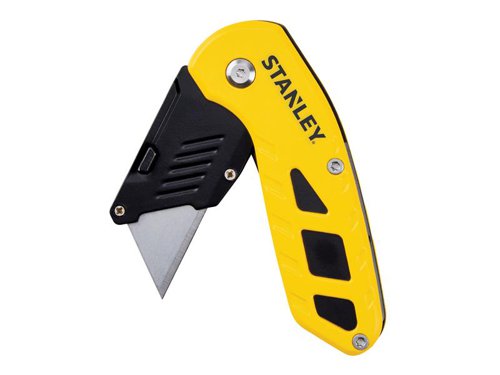The STANLEY® Compact Fixed Blade Folding Knife has a metal body for durability and is designed to easily unfold and secure in place with a liner lock. The nose of the knife features an exposed blade step to speed up blade placement. With a push-button for easy blade change. Fits comfortably in most pockets. It can also be stored and accessed easily with its belt clip.
