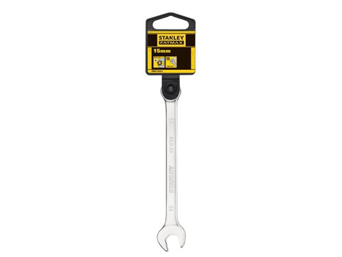 The STANLEY® FatMax® Anti-Slip Combination Wrench provides improved bolt contact, reducing the chance of slippage. Forged in corrosion-resistant chrome vanadium steel with a satin chrome finish for strength and durability. With a 12-point versatile box end for easy fitting over nuts and bolts. It also has a 15° offset open and box end offering improved access and torque.1 x STANLEY® FatMax® Anti-Slip Combination Wrench 15mm