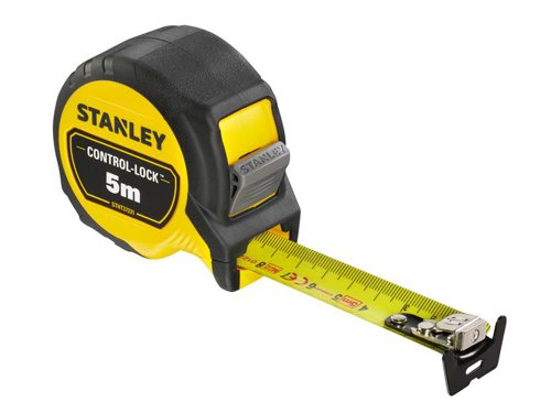 The STANLEY® CONTROL-LOCK™ Pocket Tape has a double sided print blade enabling easier overhead measurements or use in awkward spaces. Its abrasion-resistant blade coating provides additional durability. The first 20cm of the blade is also treated with a BladeArmor® coating to reinforce the most vulnerable part, of the blade, and reduce the risk of kinks or tears.Its innovative Multi-catch Hook provides more contact surface and grip for greater control, whilst the TRU-ZERO™ feature ensures precise inner and outer measurements.There is also a detachable magnet for greater versatility. The 25mm blade width and extended reach of 3.5 metres helps you to measure confidently from a distance, even when working alone.Ergonomically engineered to fit comfortably in the palm of your hand. Its bi-material casing provides exceptional grip. Equipped with patented Twin-Core™ technology, resulting in a compact case design taking up less space on your tool belt.Its flat-based design also ensures more stability on work surfaces. An integrated finger brake provides users with full control when retracting and extending the blade ensuring more controlled measurements and longer tape life.Class II Accuracy. Suitable for most professionals, providing a reassuring ±0,5mm error tolerance at 1m.Available with metric only or metric and imperial graduations.The STANLEY® CONTROL-LOCK™ Pocket Tape has metric graduations only.A double sided print blade enabling easier overhead measurements or use in awkward spaces. Its abrasion-resistant blade coating provides additional durability. The first 20cm of the blade is also treated with a BladeArmor® coating to reinforce the most vulnerable part, of the blade, and reduce the risk of kinks or tears.Its innovative Multi-catch Hook provides more contact surface and grip for greater control, whilst the TRU-ZERO™ feature ensures precise inner and outer measurements.There is also a detachable magnet for greater versatility. The 25mm blade width and extended reach of 5 metres helps you to measure confidently from a distance, even when working alone.Ergonomically engineered to fit comfortably in the palm of your hand. Its bi-material casing provides exceptional grip. Equipped with patented Twin-Core™ technology, resulting in a compact case design taking up less space on your tool belt.Its flat-based design also ensures more stability on work surfaces. An integrated finger brake provides users with full control when retracting and extending the blade ensuring more controlled measurements and longer tape life.Class II Accuracy. Suitable for most professionals, providing a reassuring ±0,5mm error tolerance at 1m.Important, this pocket tape has metric graduations only.Specifications:Blade Length: 5m.Blade Width: 25mm.Accuracy: EC Class II.