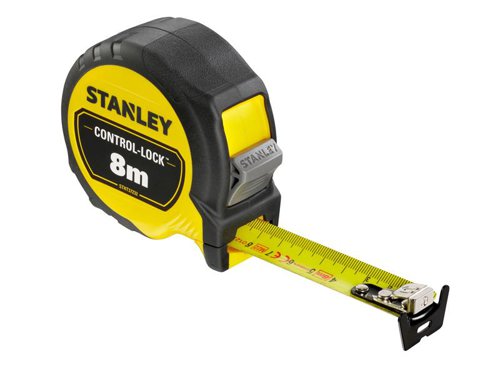 The STANLEY® CONTROL-LOCK™ Pocket Tape has a double sided print blade enabling easier overhead measurements or use in awkward spaces. Its abrasion-resistant blade coating provides additional durability. The first 20cm of the blade is also treated with a BladeArmor® coating to reinforce the most vulnerable part, of the blade, and reduce the risk of kinks or tears.Its innovative Multi-catch Hook provides more contact surface and grip for greater control, whilst the TRU-ZERO™ feature ensures precise inner and outer measurements.There is also a detachable magnet for greater versatility. The 25mm blade width and extended reach of 3.5 metres helps you to measure confidently from a distance, even when working alone.Ergonomically engineered to fit comfortably in the palm of your hand. Its bi-material casing provides exceptional grip. Equipped with patented Twin-Core™ technology, resulting in a compact case design taking up less space on your tool belt.Its flat-based design also ensures more stability on work surfaces. An integrated finger brake provides users with full control when retracting and extending the blade ensuring more controlled measurements and longer tape life.Class II Accuracy. Suitable for most professionals, providing a reassuring ±0,5mm error tolerance at 1m.Available with metric only or metric and imperial graduations.The STANLEY® CONTROL-LOCK™ Pocket Tape, metric graduations only, has a double sided print blade enabling easier overhead measurements or use in awkward spaces. Its abrasion-resistant blade coating provides additional durability.The first 20cm of the blade is also treated with a BladeArmor® coating to reinforce the most vulnerable part, of the blade, and reduce the risk of kinks or tears.Its innovative Multi-catch Hook provides more contact surface and grip for greater control, whilst the TRU-ZERO™ feature ensures precise inner and outer measurements.There is also a detachable magnet for greater versatility. The 25mm blade width and extended reach of 8 metres helps you to measure confidently from a distance, even when working alone.Ergonomically engineered to fit comfortably in the palm of your hand. Its bi-material casing provides exceptional grip. Equipped with patented Twin-Core™ technology, resulting in a compact case design taking up less space on your tool belt.Its flat-based design also ensures more stability on work surfaces. An integrated finger brake provides users with full control when retracting and extending the blade ensuring more controlled measurements and longer tape life.Class II Accuracy. Suitable for most professionals, providing a reassuring ±0,5mm error tolerance at 1m.This pocket tape has metric graduations only.Specifications:Blade Length: 8m.Blade Width: 25mm.Accuracy: EC Class II.