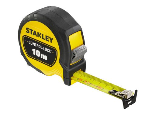The STANLEY® CONTROL-LOCK™ Pocket Tape has a double sided print blade enabling easier overhead measurements or use in awkward spaces. Its abrasion-resistant blade coating provides additional durability. The first 20cm of the blade is also treated with a BladeArmor® coating to reinforce the most vulnerable part, of the blade, and reduce the risk of kinks or tears.Its innovative Multi-catch Hook provides more contact surface and grip for greater control, whilst the TRU-ZERO™ feature ensures precise inner and outer measurements.There is also a detachable magnet for greater versatility. The 25mm blade width and extended reach of 3.5 metres helps you to measure confidently from a distance, even when working alone.Ergonomically engineered to fit comfortably in the palm of your hand. Its bi-material casing provides exceptional grip. Equipped with patented Twin-Core™ technology, resulting in a compact case design taking up less space on your tool belt.Its flat-based design also ensures more stability on work surfaces. An integrated finger brake provides users with full control when retracting and extending the blade ensuring more controlled measurements and longer tape life.Class II Accuracy. Suitable for most professionals, providing a reassuring ±0,5mm error tolerance at 1m.Available with metric only or metric and imperial graduations.This STANLEY® CONTROL-LOCK™ Pocket Tape, with metric graduations only, has double sided print blade enabling easier overhead measurements or use in awkward spaces. Its abrasion-resistant blade coating provides additional durability. The first 20cm of the blade is also treated with a BladeArmor® coating to reinforce the most vulnerable part, of the blade, and reduce the risk of kinks or tears.Its innovative Multi-catch Hook provides more contact surface and grip for greater control, whilst the TRU-ZERO™ feature ensures precise inner and outer measurements.There is also a detachable magnet for greater versatility. The 25mm blade width and extended reach of 10 metres helps you to measure confidently from a distance, even when working alone.Ergonomically engineered to fit comfortably in the palm of your hand. Its bi-material casing provides exceptional grip. Equipped with patented Twin-Core™ technology, resulting in a compact case design taking up less space on your tool belt.Its flat-based design also ensures more stability on work surfaces. An integrated finger brake provides users with full control when retracting and extending the blade ensuring more controlled measurements and longer tape life.Class II Accuracy. Suitable for most professionals, providing a reassuring ±0,5mm error tolerance at 1m.(Metric graduations only.)Specifications:Blade Length: 10m.Blade Width: 25mm.Accuracy: EC Class II.