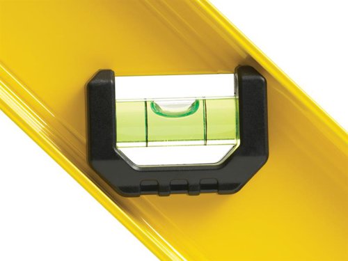 The STANLEY® Basic I-Beam Level has three Ø12mm vials for levelling at varying angles (180°, 90° and 45°). There is also a top window for clear and effortless vial reading from above. These integrated vials are encased in oversized, rugged plastic caps for increased protection and sustaining the vials’ accuracy.A continuous edge on both sides enables the level to be used as a ruler for marking up. The yellow, powered-coated finish provides added surface protection. There is also a handy hang hole for easy storage.Precise levelling performance with 2.0mm/m accuracy on all working edges.1 x STANLEY® Basic I-Beam Level 120cm