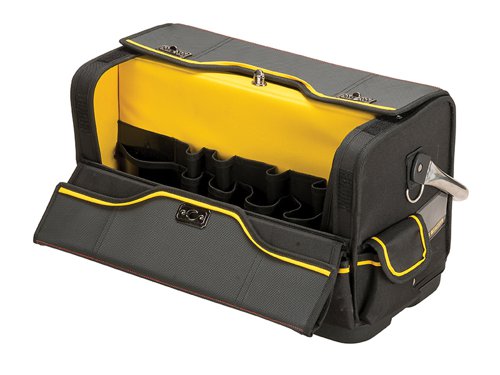 The Stanley FatMax?½ Double Sided Plumbers Bag conveniently opens up to a full workstation. Its double side opening enables separation of materials and tools. It offers ideal fit and protection for tools like pipe cutters, pipe benders, basin wrenches, making it perfect for plumbers.The bag features both external and internal pockets which enable maximum organisation, and its vertical storage pockets provide quick and easy access to all tools and small parts. The bag has a durable, anti-moisture material on its sides and an injected polypropylene bottom to protect against wet and damp surfaces.Specification:Dimensions: 520 x 280 x 310mm