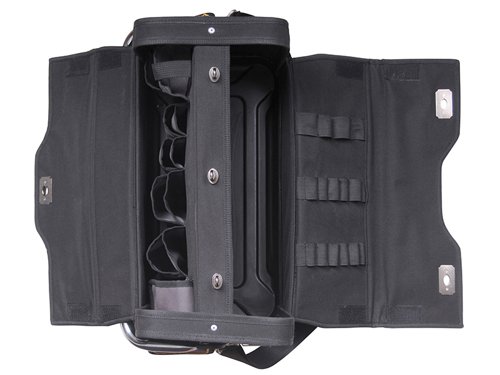 The Stanley FatMax?½ Double Sided Plumbers Bag conveniently opens up to a full workstation. Its double side opening enables separation of materials and tools. It offers ideal fit and protection for tools like pipe cutters, pipe benders, basin wrenches, making it perfect for plumbers.The bag features both external and internal pockets which enable maximum organisation, and its vertical storage pockets provide quick and easy access to all tools and small parts. The bag has a durable, anti-moisture material on its sides and an injected polypropylene bottom to protect against wet and damp surfaces.Specification:Dimensions: 520 x 280 x 310mm