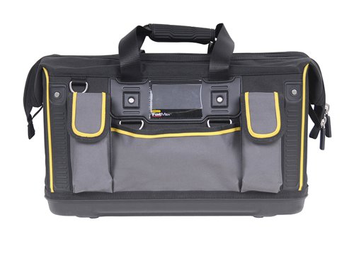 The Stanley FatMax?½ Open Mouth Rigid Tool Bag provides easy access to tools, whilst the multiple internal and external pockets provide maximum organisation potential. The ergonomic design features a padded shoulder strap and a rubber grip handle for comfortable carrying. The injected polypropylene base protects the bag from moisture and dirt. The bag is made from 600 denier fabric that is hard-wearing, strong and durable, which resists cuts and scratches.Specification:Dimensions: 500 x 300 x 290mm