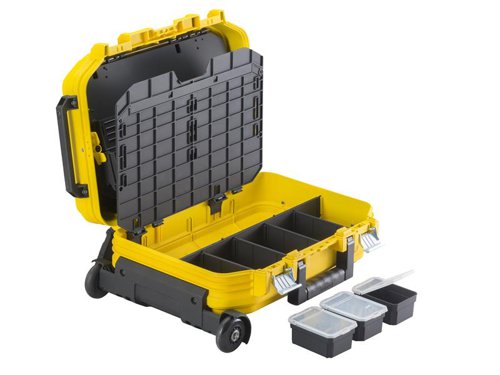 The Stanley FatMax?½ Technician's Suitcase has a glass fibre reinforced PP body and lid for durability. The accordion structure provides full visibility and accessibility. Removable dividers allow for flexible customization and organization; 1 long divider, 4 short dividers, 3 cups and covers. Its thick rubber coated handle provides superior grip and comfort. Fitted with supporting legs for added stability (no tipping over) and tough metal latches.Supplied WITHOUT tools.Specification:Dimensions: 500 x 400 x 200mm