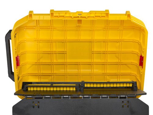 The Stanley FatMax?½ Technician's Suitcase has a glass fibre reinforced PP body and lid for durability. The accordion structure provides full visibility and accessibility. Removable dividers allow for flexible customization and organization; 1 long divider, 4 short dividers, 3 cups and covers. Its thick rubber coated handle provides superior grip and comfort. Fitted with supporting legs for added stability (no tipping over) and tough metal latches.Supplied WITHOUT tools.Specification:Dimensions: 500 x 400 x 200mm