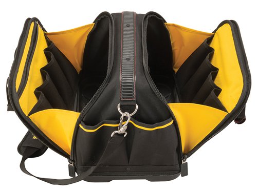 The Stanley FatMax?½ Multi Access Bag features dual side opening storage space, with two separate main wide opening compartments providing a large storage space for hand tools/power tools. It has a free-standing rigid structure with a reinforced plastic base to protect from water and dirt. There are multiple pockets for easy and convenient organisation of tools. Other features include a closed secure front pocket, padded shoulder strap and multiple internal and external pockets and loops.Specification:Dimensions: 430 x 280 x 300mm