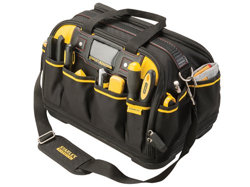 The Stanley FatMax?½ Multi Access Bag features dual side opening storage space, with two separate main wide opening compartments providing a large storage space for hand tools/power tools. It has a free-standing rigid structure with a reinforced plastic base to protect from water and dirt. There are multiple pockets for easy and convenient organisation of tools. Other features include a closed secure front pocket, padded shoulder strap and multiple internal and external pockets and loops.Specification:Dimensions: 430 x 280 x 300mm