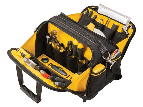 The Stanley FatMax?½ Multi Access Bag features dual side opening storage space, with two separate main wide opening compartments providing a large storage space for hand tools/power tools. It has a free-standing rigid structure with a reinforced plastic base to protect from water and dirt. There are multiple pockets for easy and convenient organisation of tools. Other features include a closed secure front pocket, padded shoulder strap and multiple internal and external pockets and loops.Specification:Dimensions: 430 x 280 x 300mm
