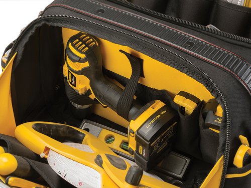 The Stanley FatMax?½ Multi Access Bag features dual side opening storage space, with two separate main wide opening compartments providing a large storage space for hand tools/power tools. It has a free-standing rigid structure with a reinforced plastic base to protect from water and dirt. There are multiple pockets for easy and convenient organisation of tools. Other features include a closed secure front pocket, padded shoulder strap and multiple internal and external pockets and loops.Specification:Dimensions: 430 x 280 x 300mm