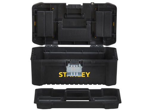 The Stanley Tool Basic Toolbox has an innovative design with an organiser lid for small parts storage. It is fitted with geometric lock latches that enable smooth closing and opening. The latches are made from metal and have an ergonomic design. The toolbox can be secured with a padlock (not supplied) for increased security.Stanley Tools Basic Toolbox With Organiser Top has the following specification:Dimensions: 320 x 188 x 132mm.