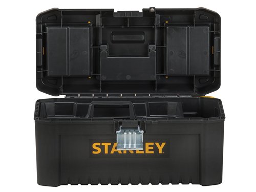 The Stanley Tool Basic Toolbox has an innovative design with an organiser lid for small parts storage. It is fitted with geometric lock latches that enable smooth closing and opening. The latches are made from metal and have an ergonomic design. The toolbox can be secured with a padlock (not supplied) for increased security.Stanley Tools Basic Toolbox With Organiser Top has the following specification:Dimensions: 406 x 205 x 195mm.