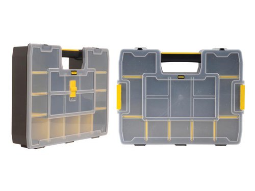 This STANLEY® Sort Master™ Bonus Pack contains:A STANLEY® Sort Master™ Organiser, ideal for storing a variety of items from hammers, angled tools or tape measures to small parts and accessories. Its unique corners have been designed to accommodate for angled tools such as hammers. Made from durable plastic, the see-through lid provides easy location of desired items. Side clips allow multiple units to be stacked together. Removable dividers can be re-arranged, depending on requirements. Easy to customise to your needs, with 1,024 possible configurations. The lid structure prevents movement of small parts from one compartment to another.Specifications:Dimensions (L x W x H): 430 x 90 x 330mm.The SORTMASTER™ Junior Stackable Organiser. Store hammers, angled tools or measure tapes comfortably together with the small parts in the other nearby compartments. Made from durable plastic, the see-through lid provides easy location of desired items. Locking latches and carriage of up to 3 at once. The removable dividers can be re-arranged, depending on requirements. Easy to customise to your needs, with 512 possible configurations. The lid structure prevents movement of small parts from one compartment to another.Specifications:Dimensions: 375 x 292 x 67mm.